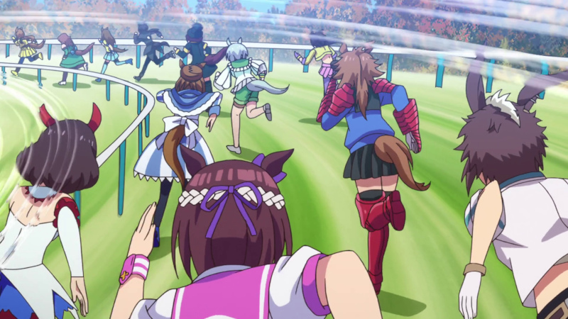 [Horse girls running a G-I race in individual costumes, many of which seem inappropriate]