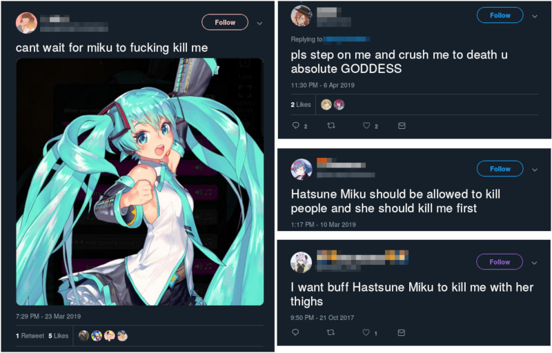 [Fans begging for abuse, mostly from Hatsune Miku]