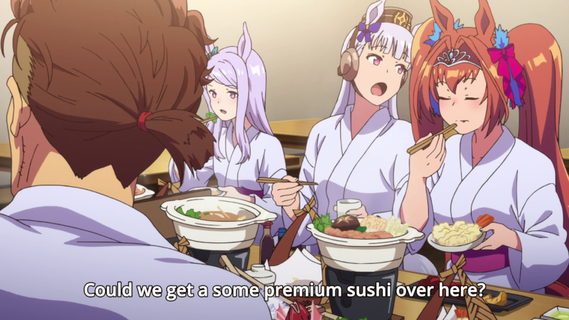 [Horse girls eating expensive Japanese cuisine]